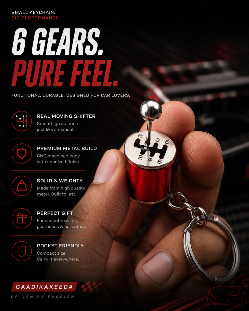 6-Speed Manual Gearbox Keychain ⚙️ | Functional Gear Shifter | Premium Metal Keychain